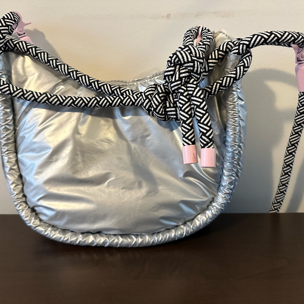 Super light Stylish Silver Women's Bag with Black and White Accents Like new